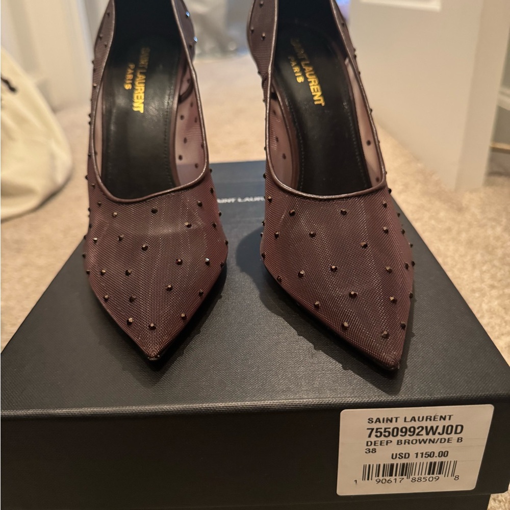 Yves Saint Laurent Brown Heeled Shoes with Studded Design